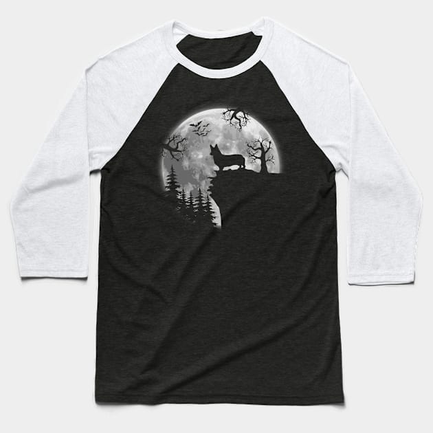 Corgi And Halloween Moon Baseball T-Shirt by celestewilliey